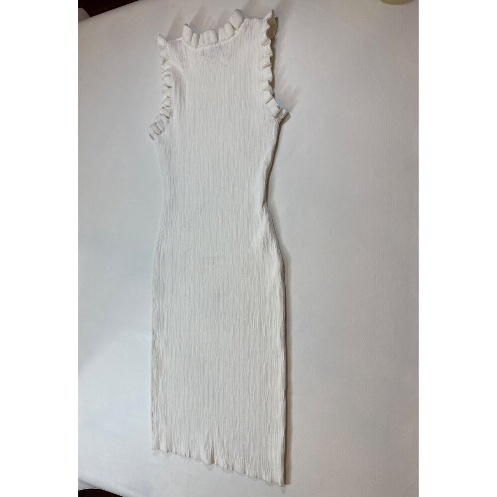 Eighteen White Textured Sleeveless Midi Dress Ruffled Mock Neck Medium (R346) - Picture 2 of 7